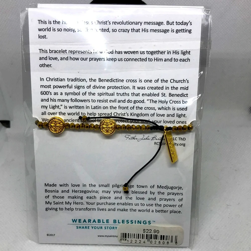 My Saint My Hero Gold Gratitude Blessing Beaded Bracelet - Picture 2 of 3